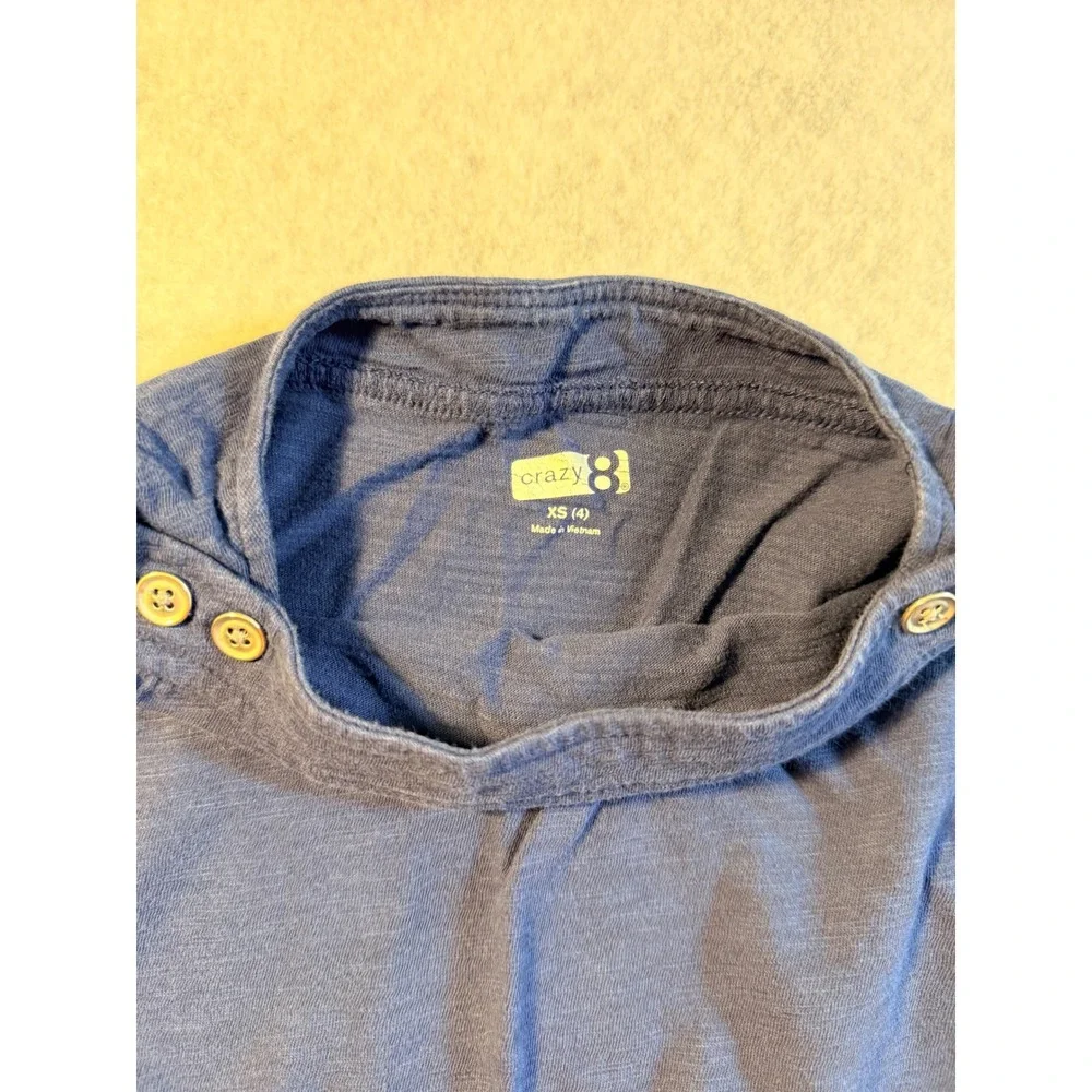 Crazy 8 Girls Navy Blue Long Sleeve Boat Neck Button Shoulder Top XS 4‎